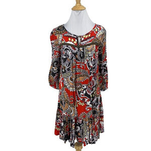 Uncle Frank Top Womens XS Extra Small Paisley Floral Velvet Trim Peplum Tunic